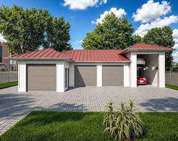 Farmhouse 4 Car Garage Plan 84675 Elevation