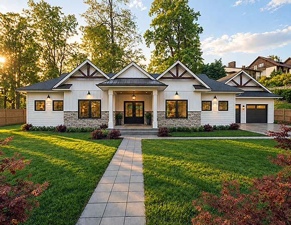 Bungalow, Cottage, Country, Craftsman, Farmhouse, Ranch House Plan 84676 with 3 Beds, 3 Baths, 2 Car Garage Elevation