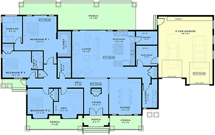 Country, Craftsman, New American, Ranch House Plan 84678 with 3 Beds, 3 Baths, 2 Car Garage First Level Plan