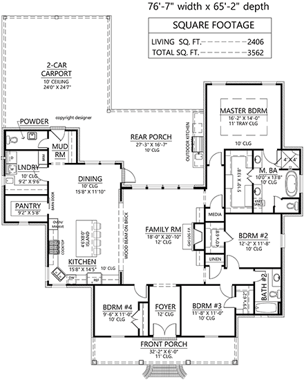 Acadian, French Country House Plan 84700 with 4 Beds, 3 Baths, 2 Car Garage First Level Plan