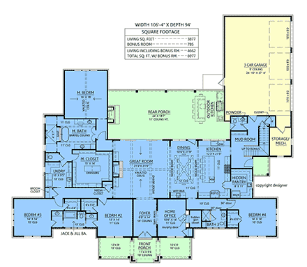 Contemporary, Farmhouse, New American House Plan 84702 with 4 Beds, 5 Baths, 3 Car Garage First Level Plan