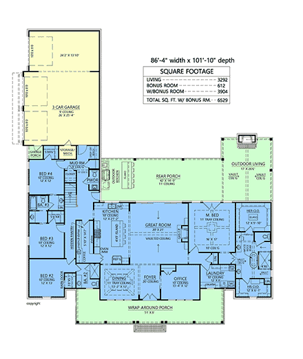Country, Farmhouse, Southern House Plan 84704 with 4 Beds, 4 Baths, 3 Car Garage First Level Plan