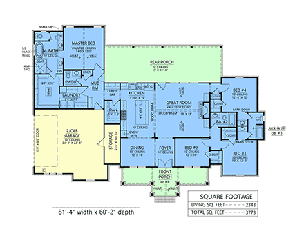 Country, Craftsman, Farmhouse, New American House Plan 84705 with 4 Beds, 4 Baths, 2 Car Garage First Level Plan