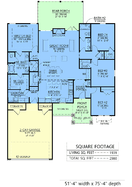 Country, Craftsman, Farmhouse, New American House Plan 84706 with 4 Beds, 2 Baths, 2 Car Garage First Level Plan