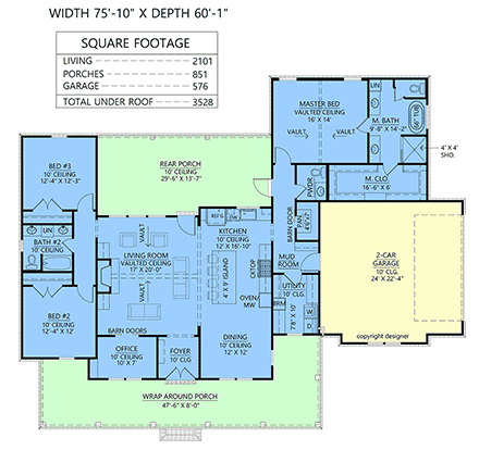 Country, Farmhouse, New American House Plan 84707 with 3 Beds, 3 Baths, 2 Car Garage First Level Plan