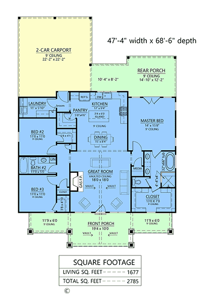 Barndominium, Country, Farmhouse House Plan 84708 with 3 Beds, 2 Baths, 2 Car Garage First Level Plan