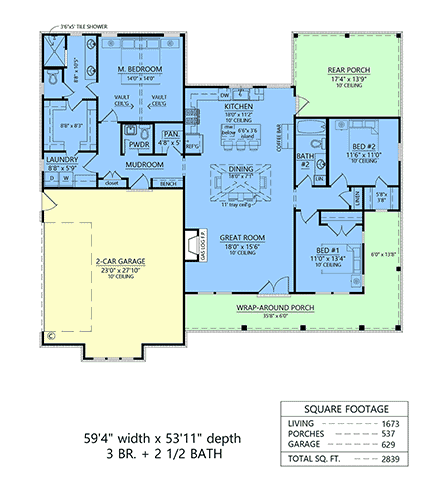 Country, Farmhouse House Plan 84709 with 3 Beds, 3 Baths, 2 Car Garage First Level Plan