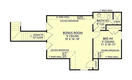 Country, Farmhouse House Plan 84709 with 3 Beds, 3 Baths, 2 Car Garage Second Level Plan