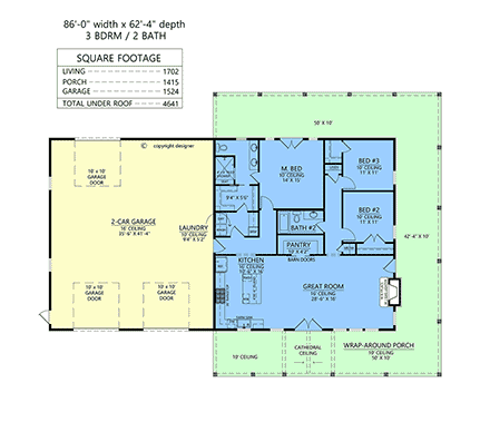 Barndominium, Farmhouse House Plan 84710 with 3 Beds, 2 Baths, 2 Car Garage First Level Plan