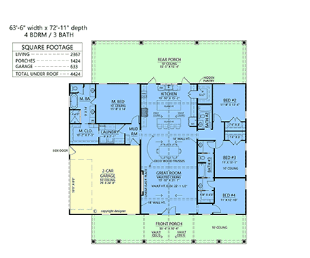 Barndominium, Country, Farmhouse House Plan 84712 with 4 Beds, 3 Baths, 2 Car Garage First Level Plan