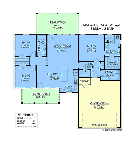 Contemporary, Farmhouse, Southern, Traditional House Plan 84714 with 3 Beds, 2 Baths, 2 Car Garage First Level Plan