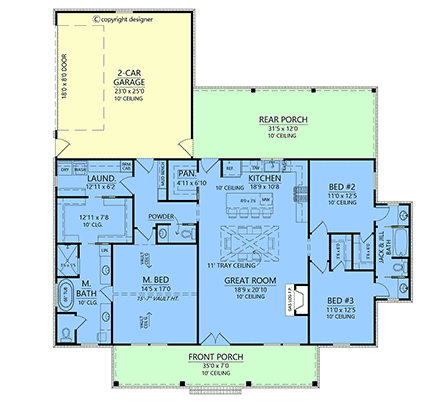 Country, Farmhouse House Plan 84715 with 3 Beds, 3 Baths, 2 Car Garage First Level Plan