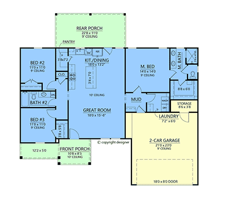 Contemporary, Farmhouse House Plan 84716 with 3 Beds, 2 Baths, 2 Car Garage First Level Plan