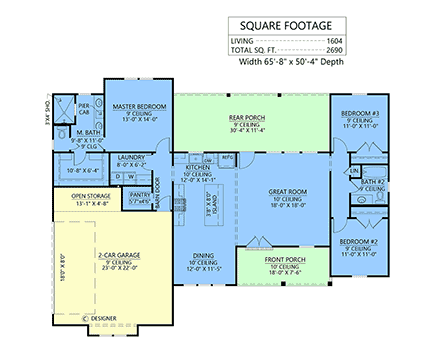 Contemporary, Farmhouse House Plan 84718 with 3 Beds, 2 Baths, 2 Car Garage First Level Plan