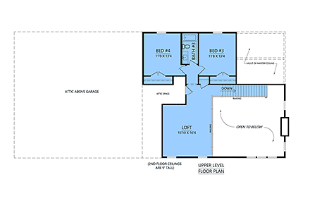 Barndominium, Country, Farmhouse House Plan 84719 with 4 Beds, 3 Baths, 2 Car Garage Second Level Plan