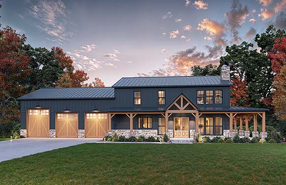 Barndominium, Country, Farmhouse House Plan 84719 with 4 Beds, 3 Baths, 2 Car Garage Elevation