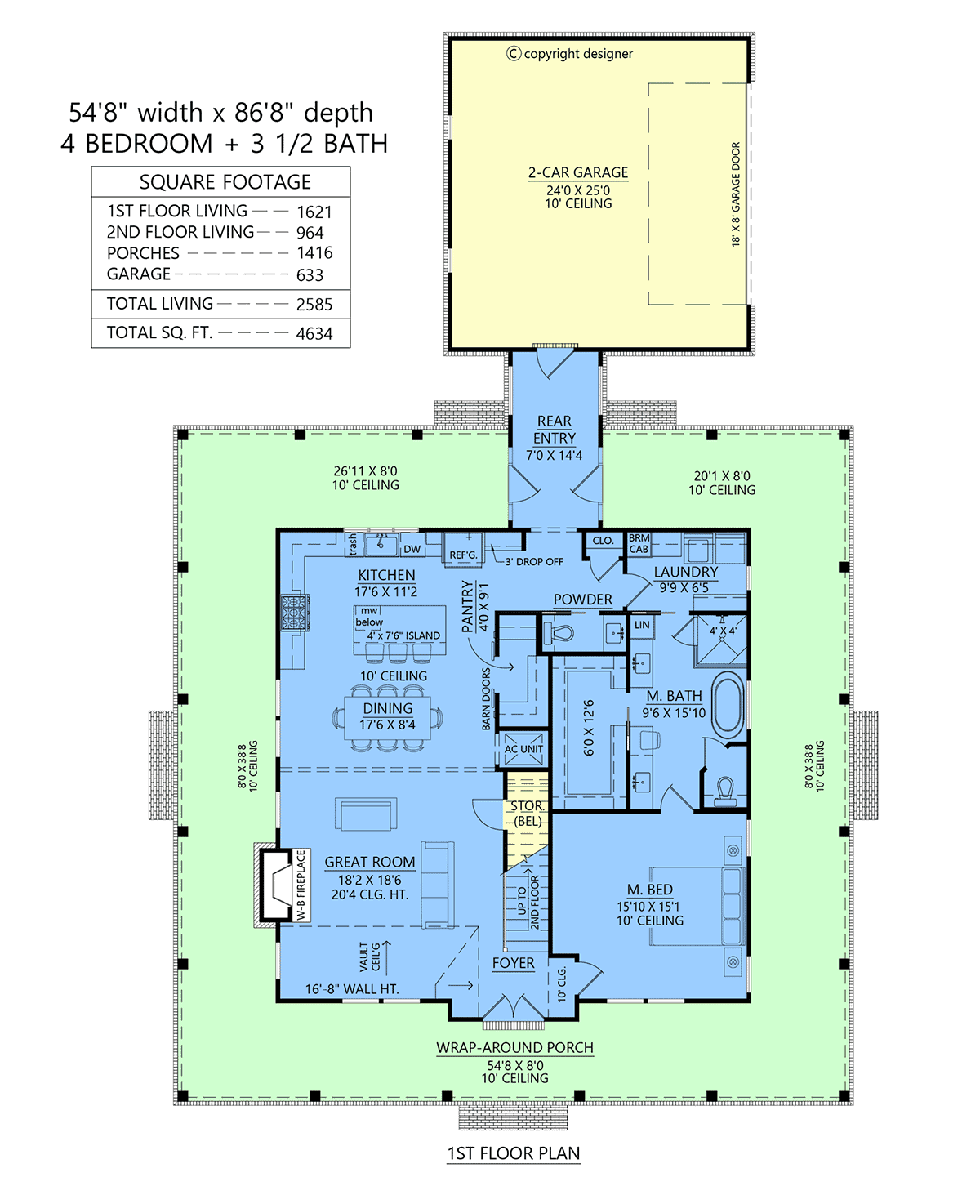 Country Style House Plan - 3 Beds 2.5 Baths 1738 Sq/Ft Plan #137-262 -  Floorplans.com, image size:1200x1474