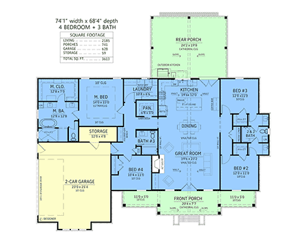 Contemporary, Farmhouse House Plan 84722 with 4 Beds, 3 Baths, 2 Car Garage First Level Plan