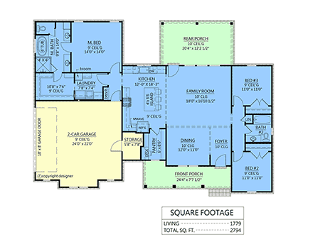 Country, Craftsman, Farmhouse, Southern House Plan 84723 with 3 Beds, 2 Baths, 2 Car Garage First Level Plan