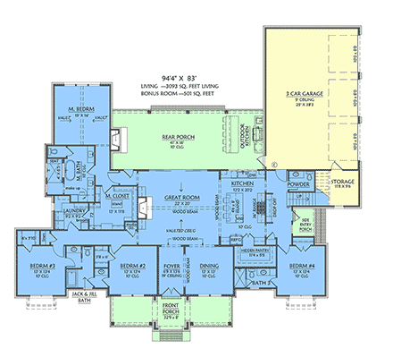 Contemporary, Craftsman, Farmhouse, New American House Plan 84725 with 4 Beds, 5 Baths, 3 Car Garage First Level Plan
