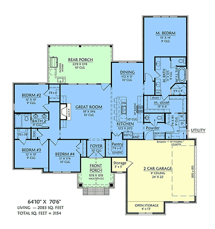 Contemporary, Craftsman, Farmhouse, New American House Plan 84726 with 4 Beds, 3 Baths, 2 Car Garage First Level Plan