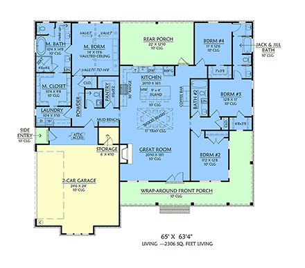 Contemporary, Country, Farmhouse House Plan 84727 with 4 Beds, 4 Baths, 2 Car Garage First Level Plan