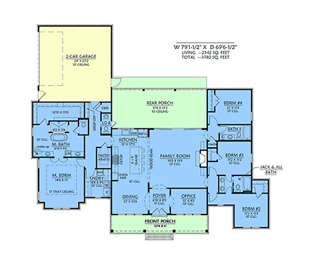 Contemporary, Farmhouse, New American, Southern House Plan 84728 with 4 Beds, 4 Baths, 2 Car Garage First Level Plan