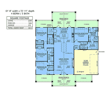 Barndominium, Contemporary, Country, Farmhouse, Modern, Ranch House Plan 84730 with 4 Beds, 3 Baths, 2 Car Garage First Level Plan