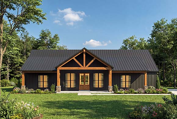 Barndominium, Contemporary, Country, Farmhouse, Modern, Ranch House Plan 84730 with 4 Beds, 3 Baths, 2 Car Garage Elevation