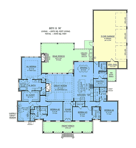 Acadian, French Country, Southern House Plan 84731 with 4 Beds, 5 Baths, 3 Car Garage First Level Plan