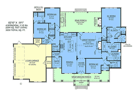 Contemporary, Country, Craftsman, Farmhouse House Plan 84732 with 4 Beds, 4 Baths, 2 Car Garage First Level Plan