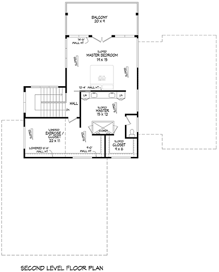 Contemporary, Modern House Plan 84800 with 3 Beds, 2 Baths, 2 Car Garage Second Level Plan