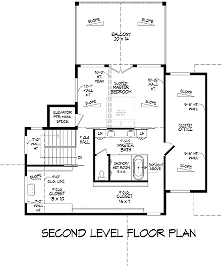 European, Modern House Plan 84802 with 3 Beds, 2 Baths, 2 Car Garage Second Level Plan
