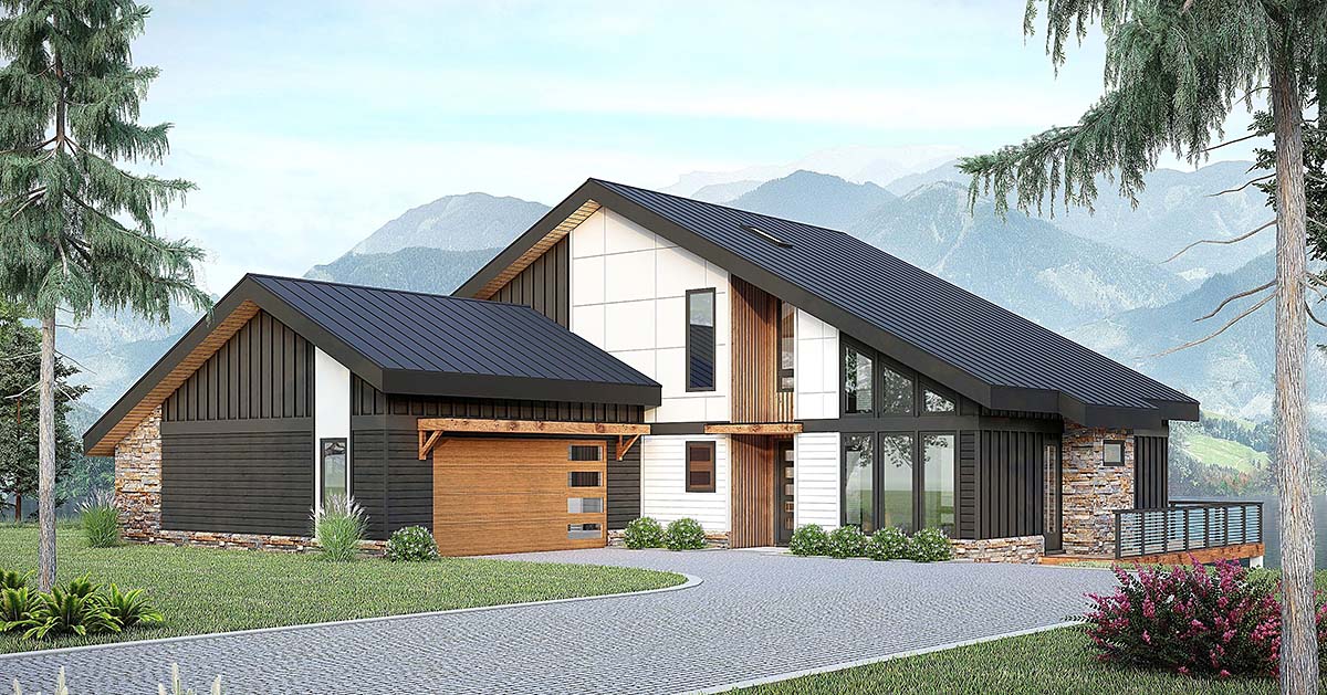 European, Modern Plan with 2849 Sq. Ft., 3 Bedrooms, 2 Bathrooms, 2 Car Garage Elevation