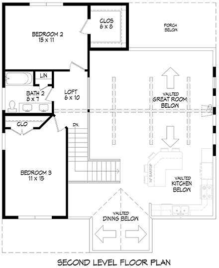 Cottage, Country, Craftsman House Plan 84807 with 3 Beds, 3 Baths Second Level Plan