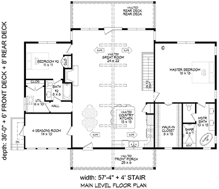Bungalow, Country, Craftsman, Ranch, Traditional House Plan 84809 with 2 Beds, 2 Baths First Level Plan