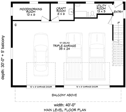 Contemporary, Modern Garage-Living Plan 84815 with 2 Beds, 2 Baths, 3 Car Garage First Level Plan