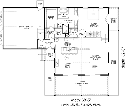 Country, Craftsman, Farmhouse House Plan 84828 with 3 Beds, 3 Baths, 2 Car Garage First Level Plan