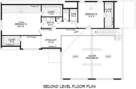 Country, Craftsman, Farmhouse House Plan 84828 with 3 Beds, 3 Baths, 2 Car Garage Second Level Plan