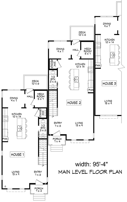 Contemporary, Modern Multi-Family Plan 84830 with 10 Beds, 13 Baths First Level Plan