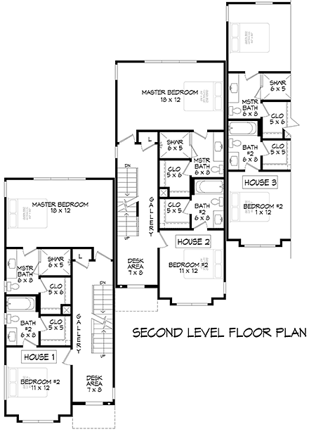 Contemporary, Modern Multi-Family Plan 84830 with 10 Beds, 13 Baths Second Level Plan