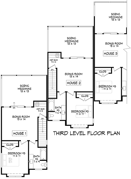 Contemporary, Modern Multi-Family Plan 84830 with 10 Beds, 13 Baths Third Level Plan