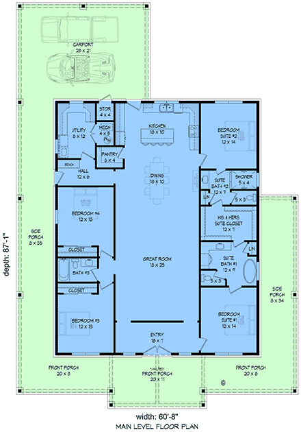 Barndominium, Country House Plan 84839 with 4 Beds, 3 Baths, 2 Car Garage First Level Plan