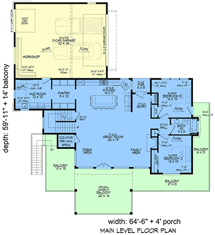 Coastal, Contemporary, Modern House Plan 84842 with 3 Beds, 2 Baths, 2 Car Garage First Level Plan