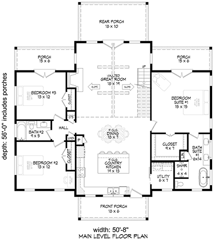 Barndominium, Country, Farmhouse House Plan 84847 with 4 Beds, 3 Baths First Level Plan