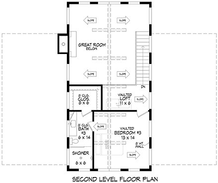 Barndominium, Country, Farmhouse House Plan 84847 with 4 Beds, 3 Baths Second Level Plan