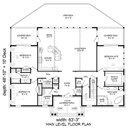 Coastal, Contemporary, Country, Ranch, Traditional House Plan 84857 with 3 Beds, 3 Baths First Level Plan