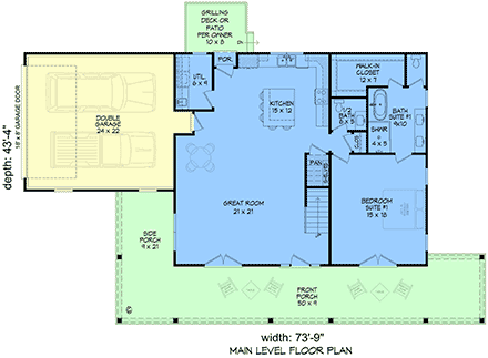 Country, Farmhouse House Plan 84861 with 3 Beds, 4 Baths, 2 Car Garage First Level Plan