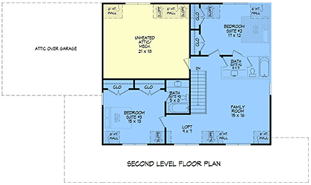 Country, Farmhouse House Plan 84861 with 3 Beds, 4 Baths, 2 Car Garage Second Level Plan