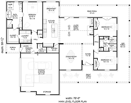 Country, Farmhouse House Plan 84871 with 3 Beds, 3 Baths, 2 Car Garage First Level Plan